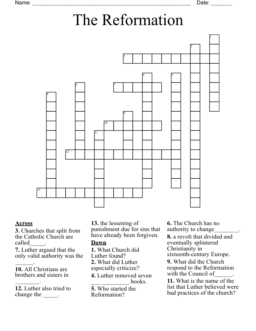 The Reformation Crossword