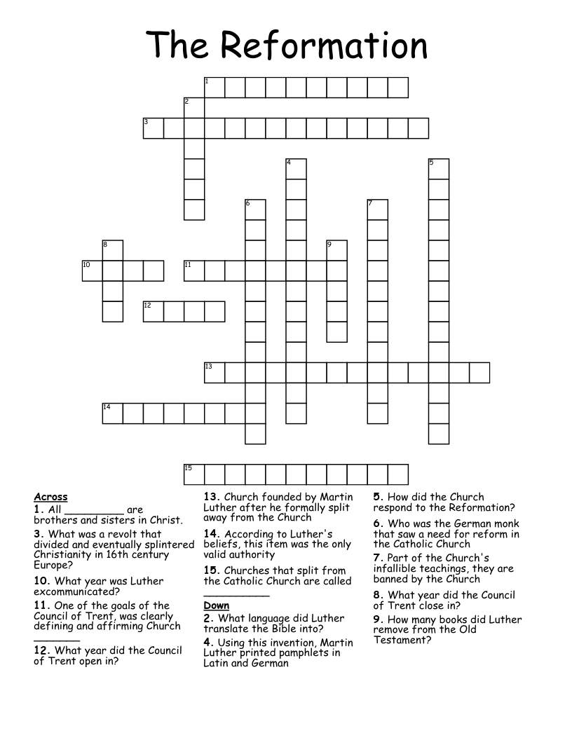 The Reformation Crossword