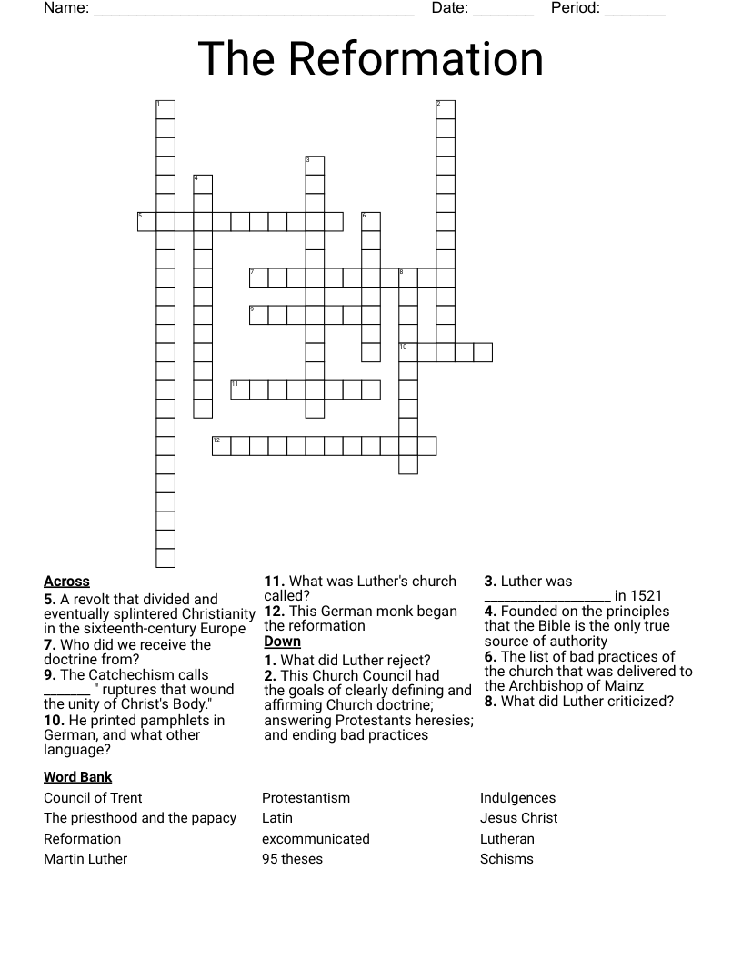The Reformation Crossword