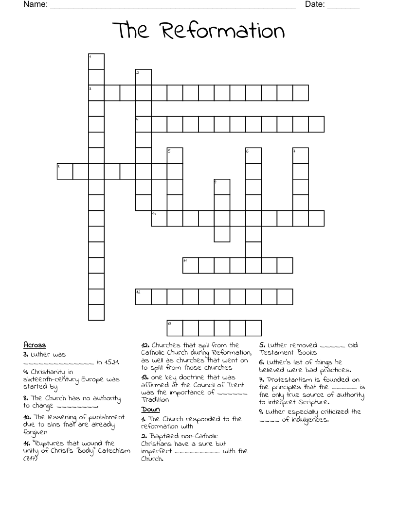 The Reformation Crossword