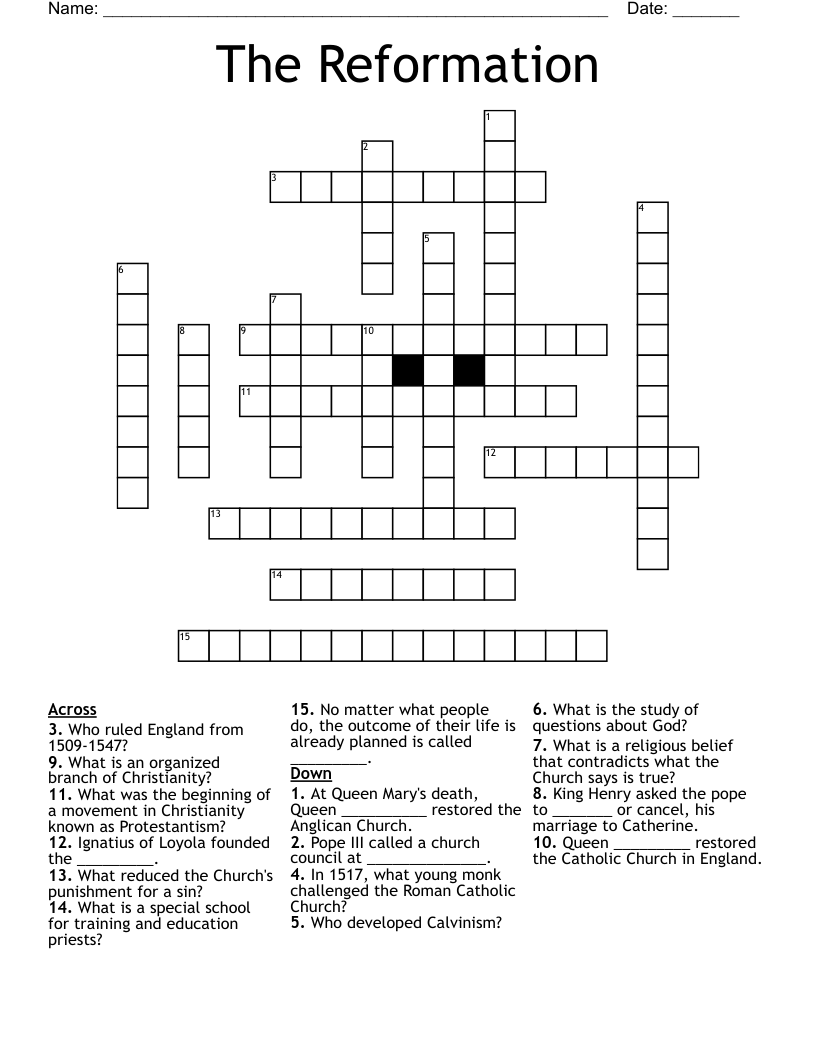 The Reformation Crossword