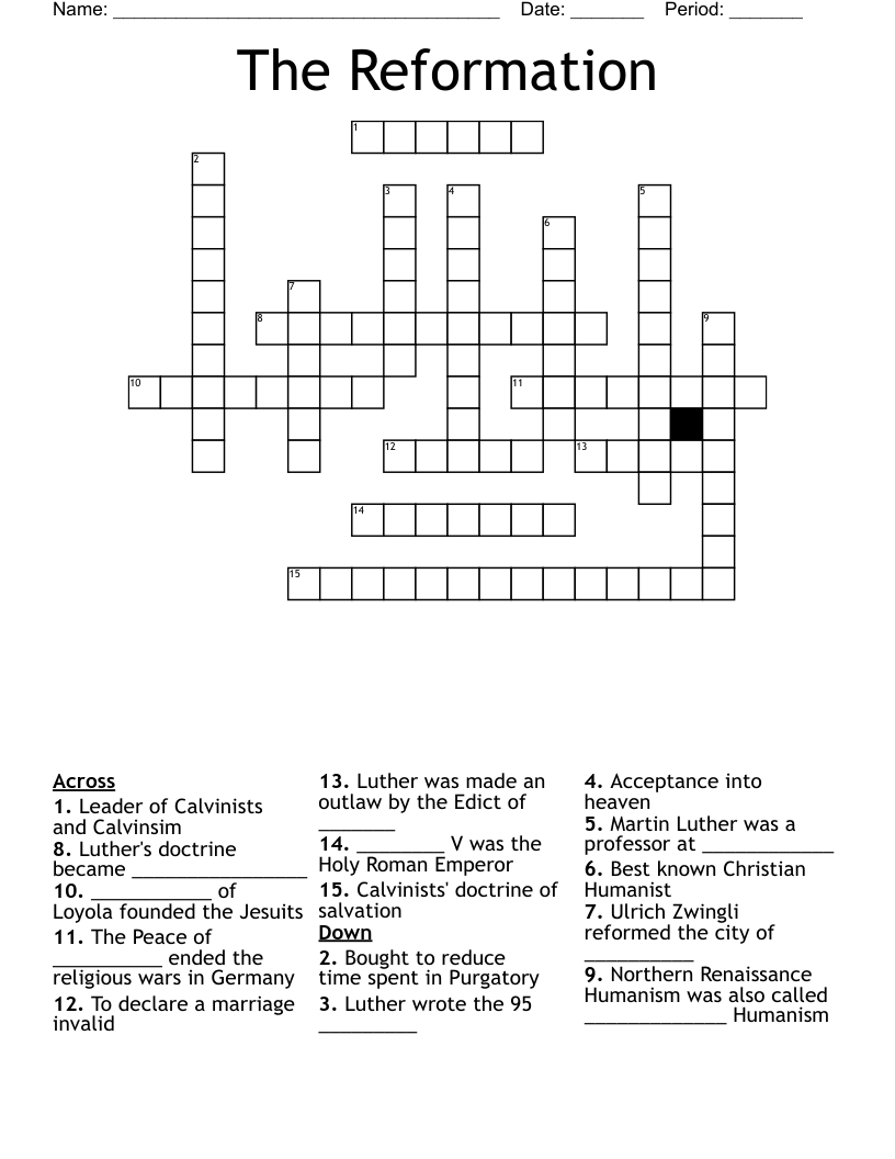 The Reformation Crossword