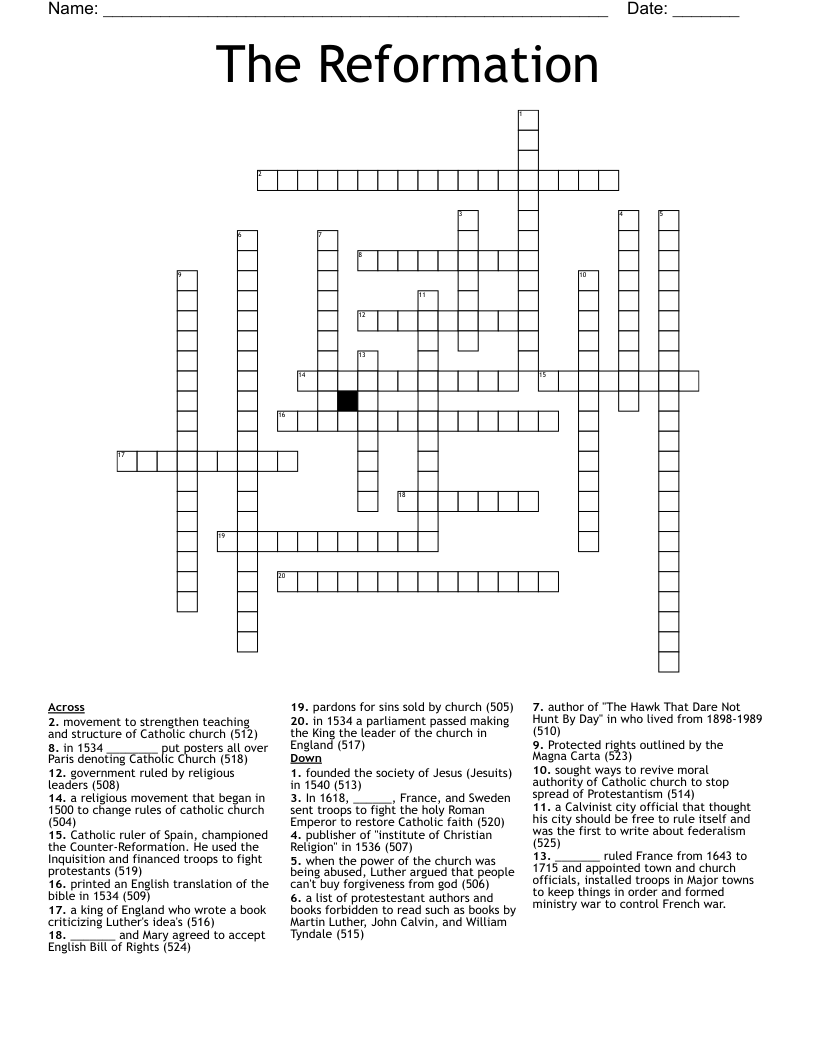 The Reformation Crossword