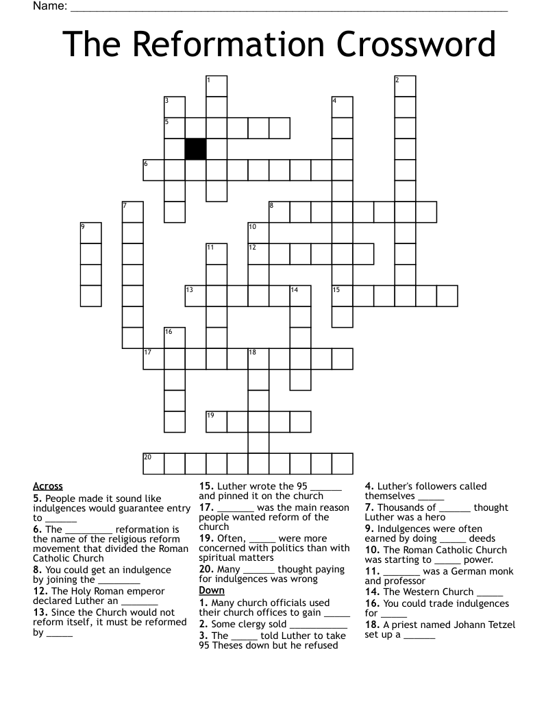 The Reformation Crossword