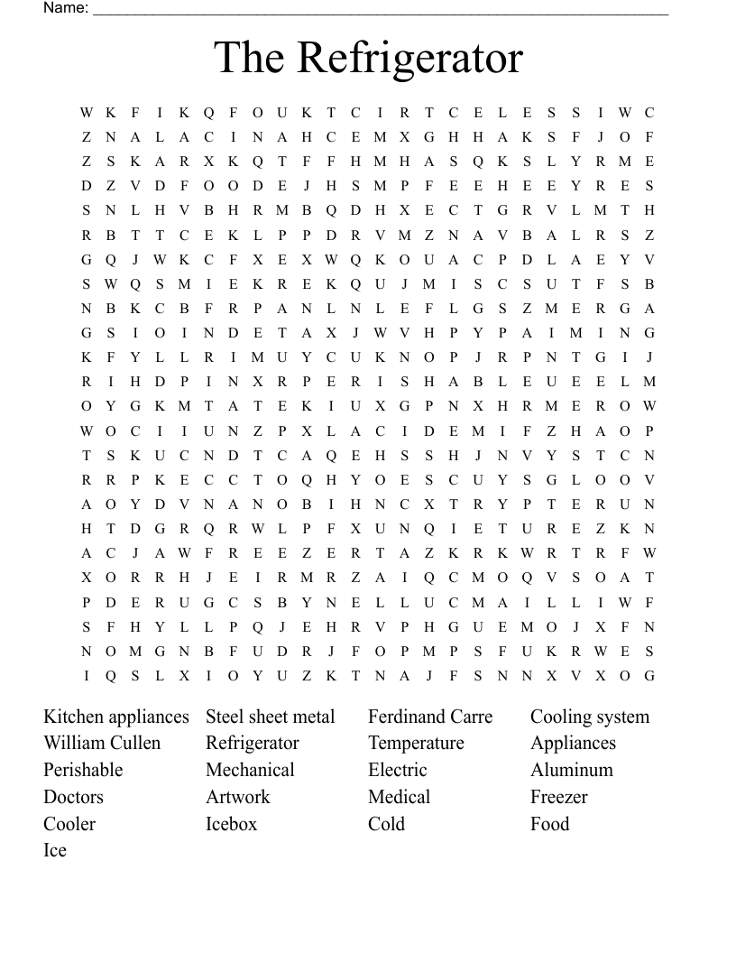 The Refrigerator Word Search