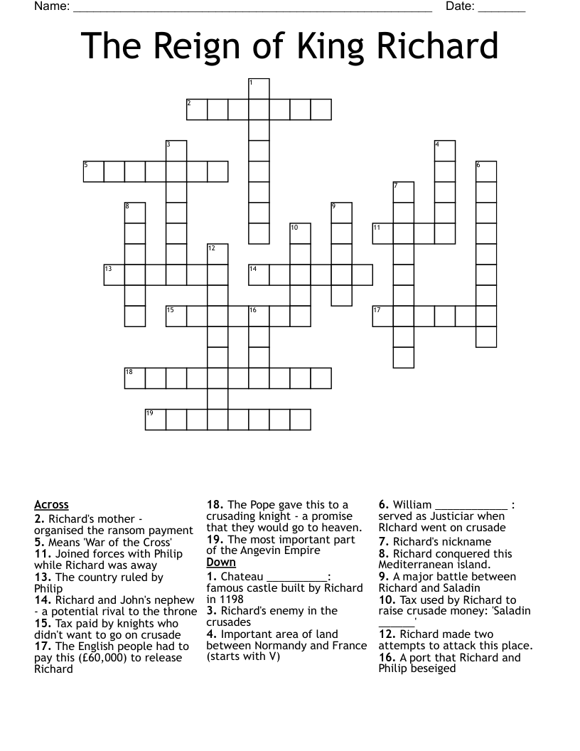 The Reign of King Richard Crossword