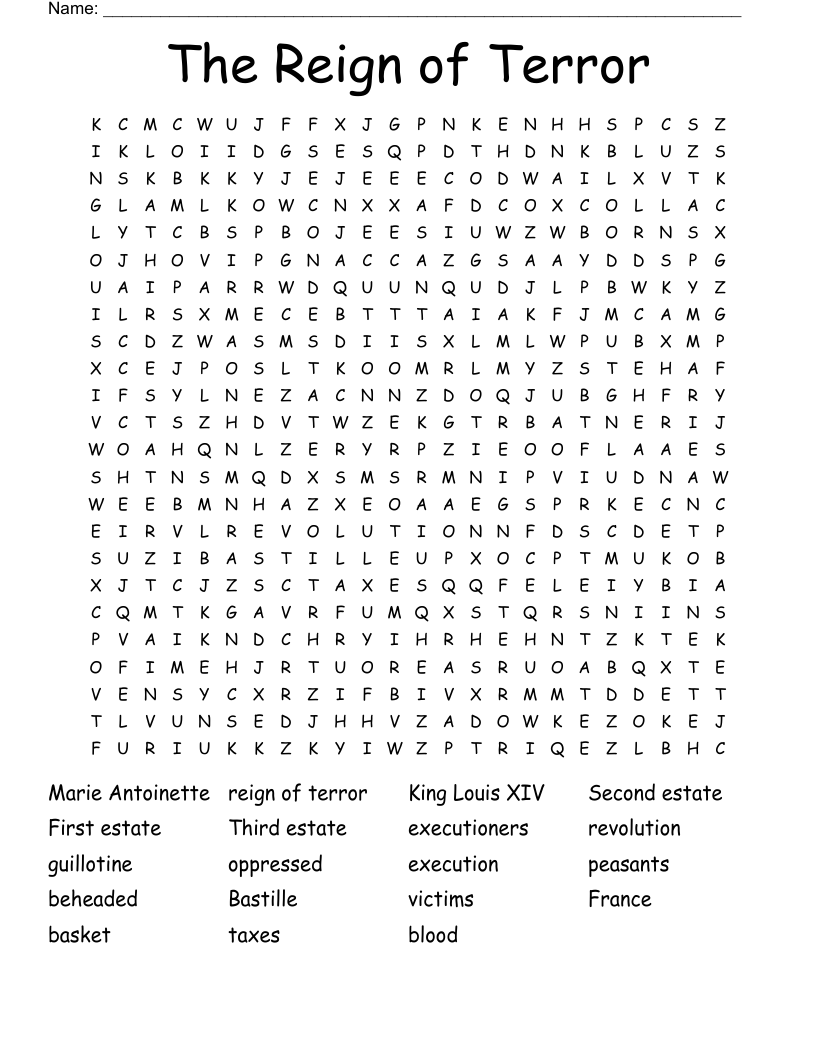 The Reign of Terror Word Search