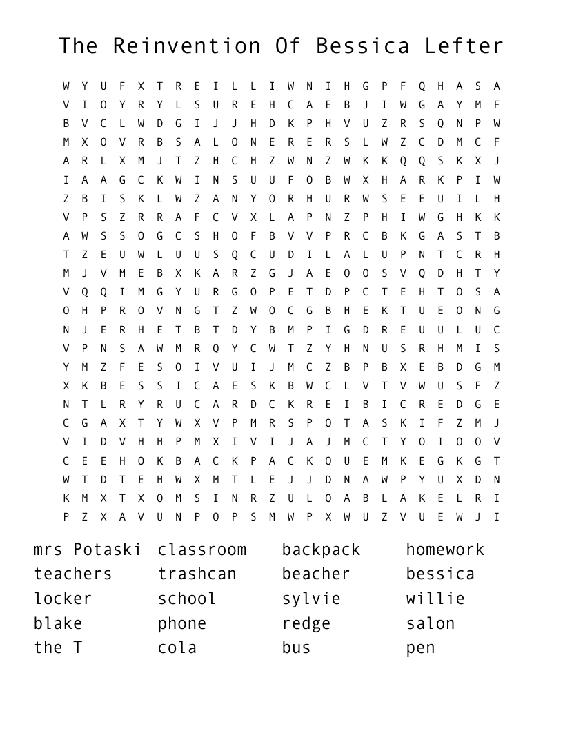 The Reinvention Of Bessica Lefter Word Search