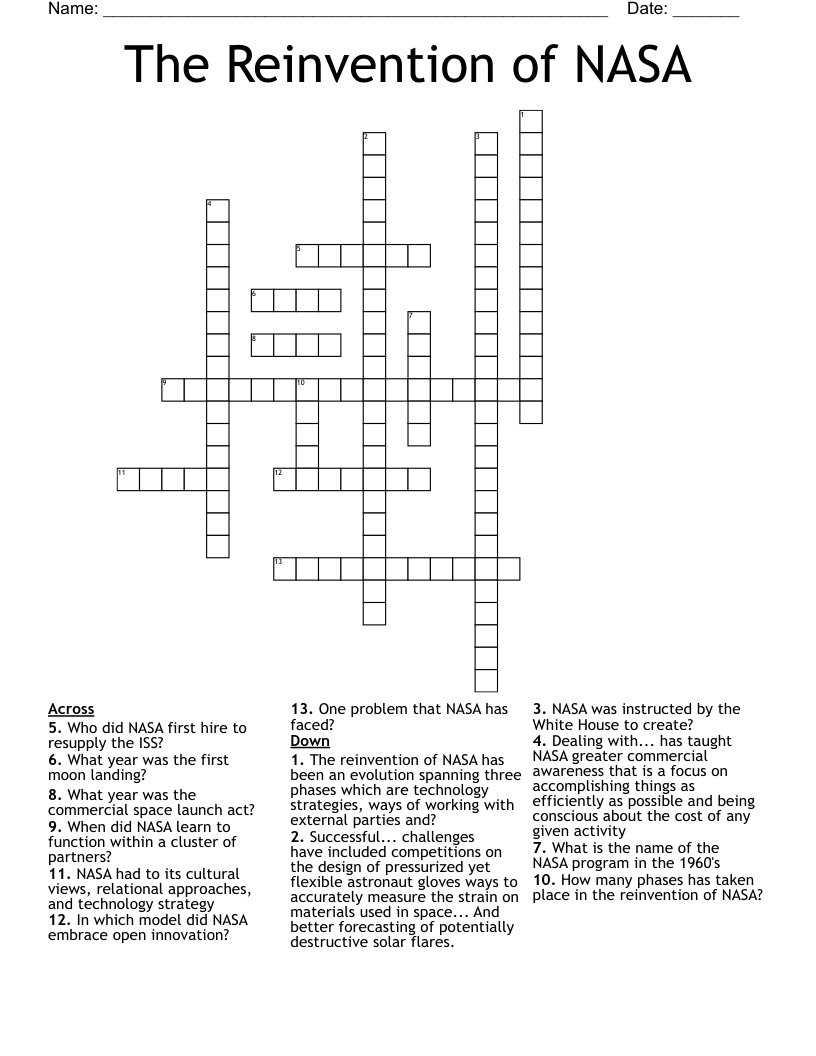 The Reinvention of NASA Crossword