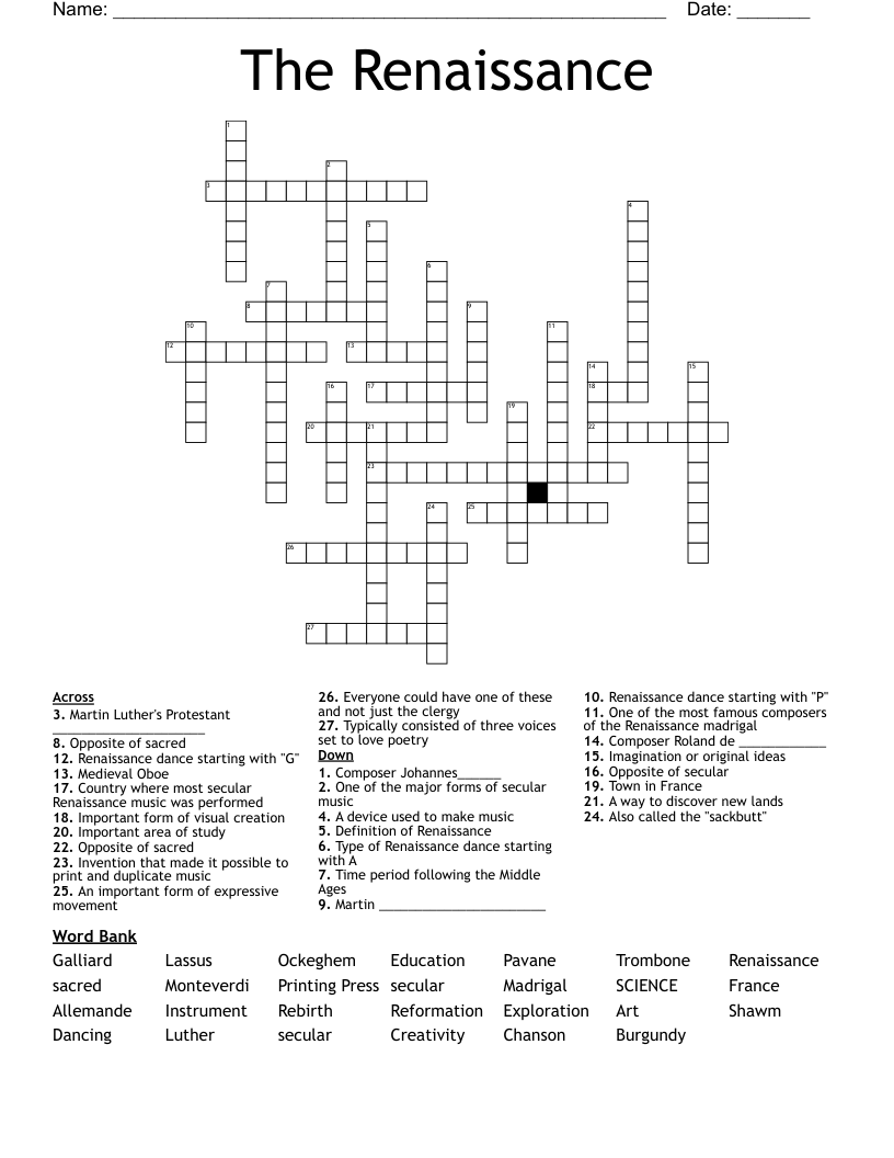 The Renaissance Crossword
