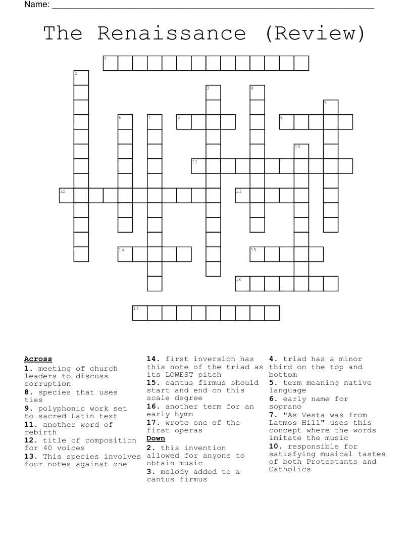 The Renaissance (Review) Crossword