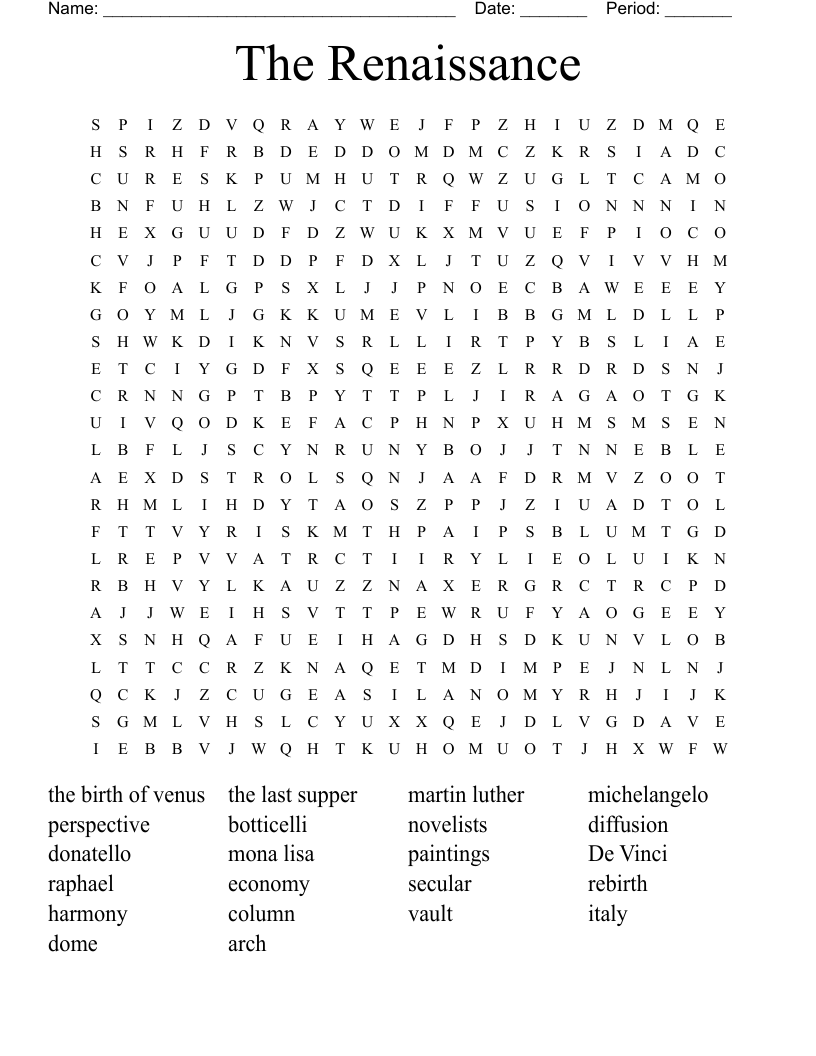 The Renaissance  Word Search