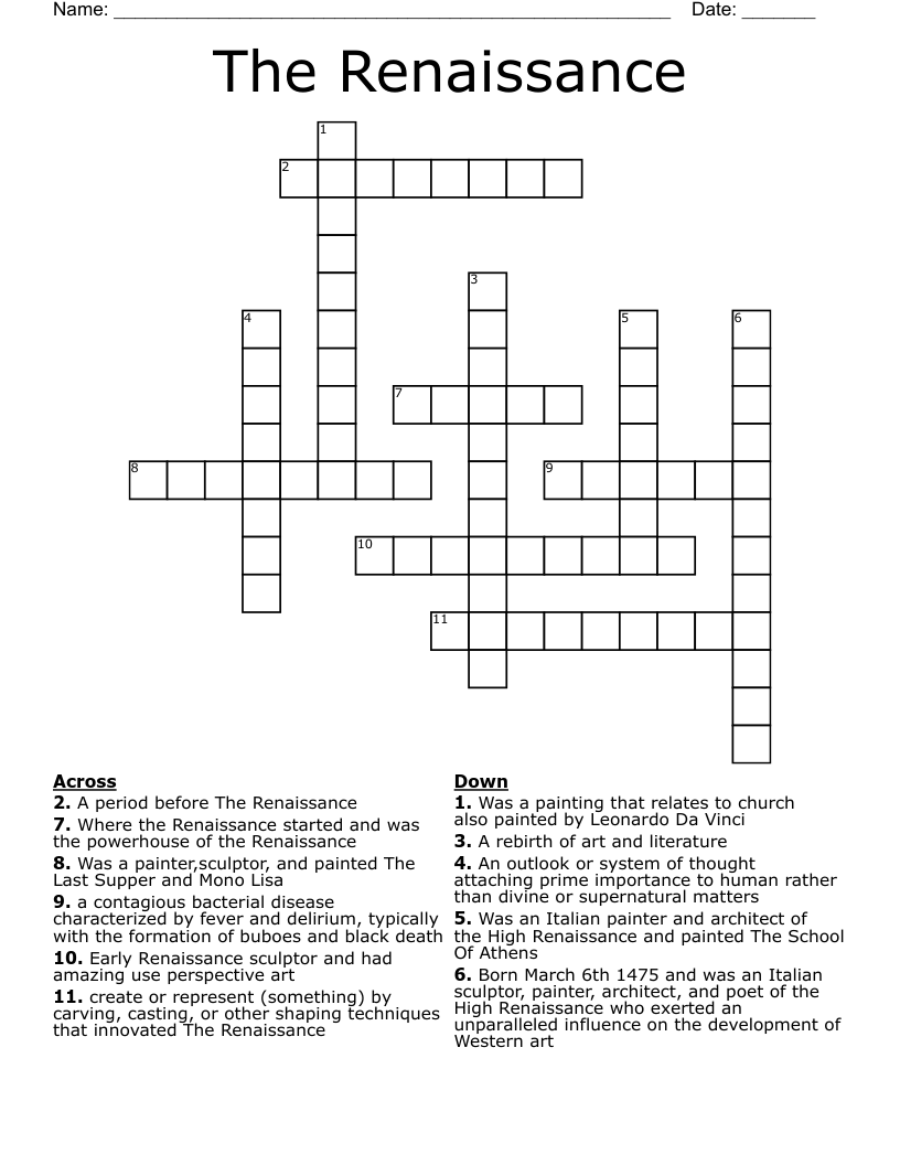 The Renaissance  Crossword