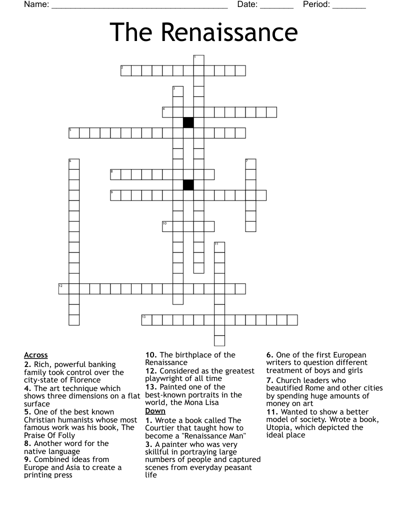The Renaissance  Crossword