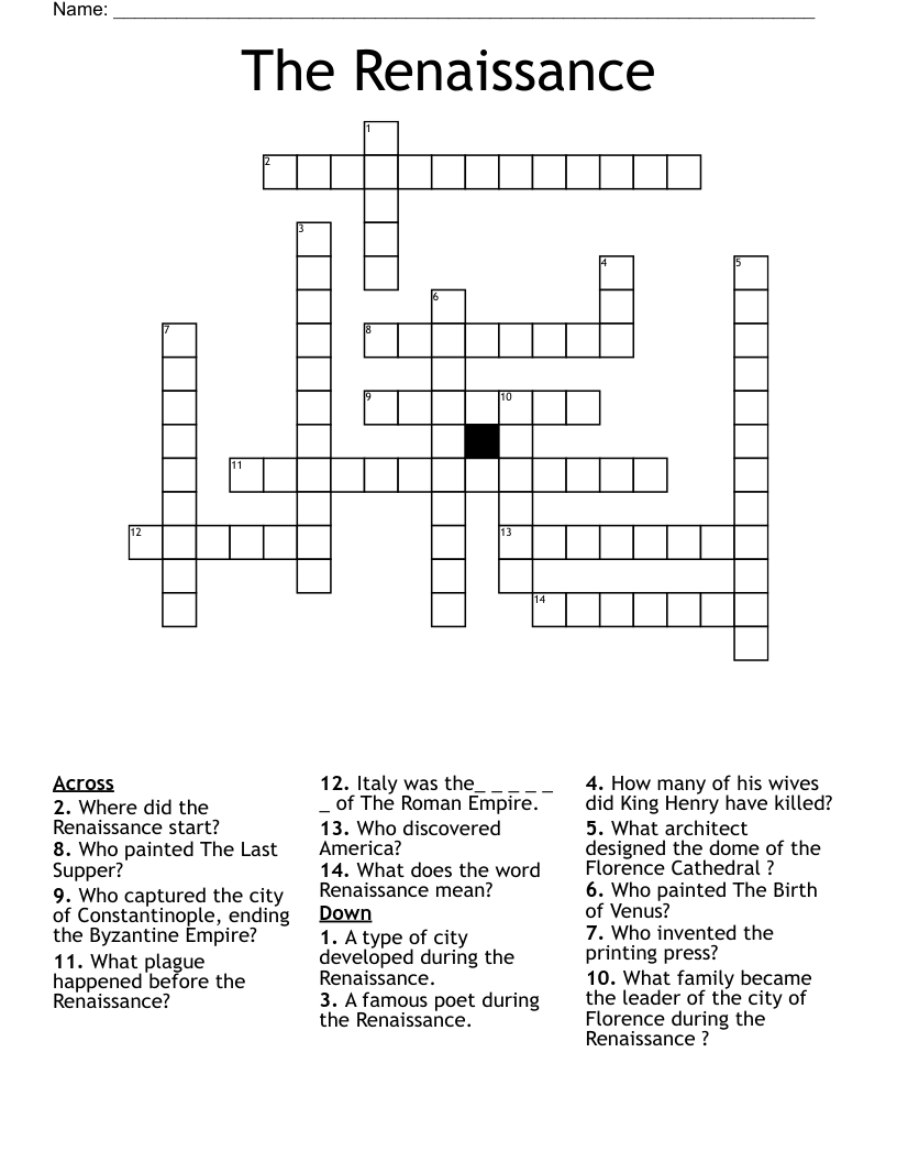 The Renaissance  Crossword