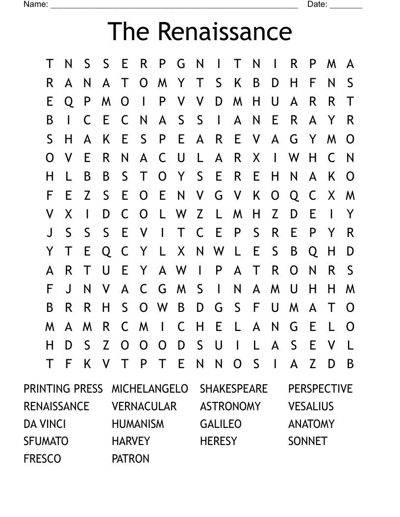 The Renaissance  Word Search