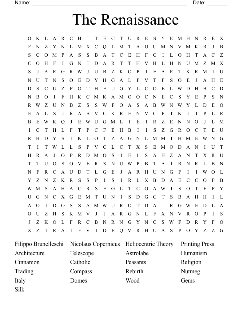The Renaissance  Word Search
