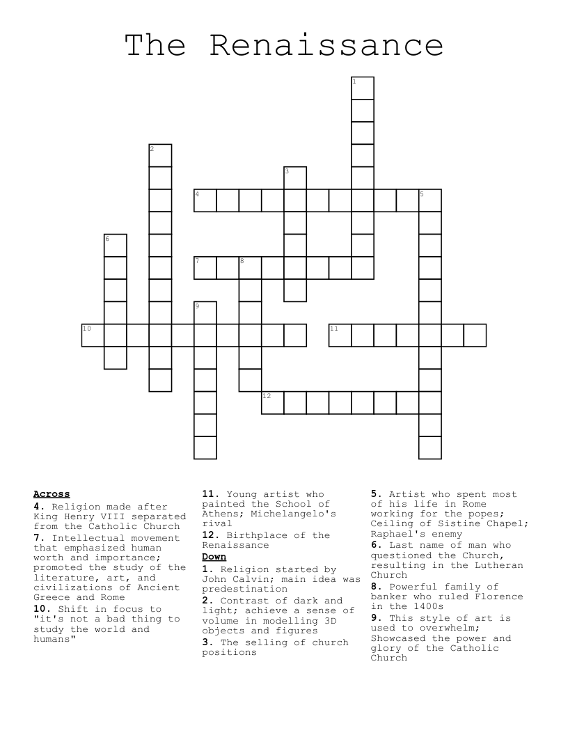 The Renaissance  Crossword