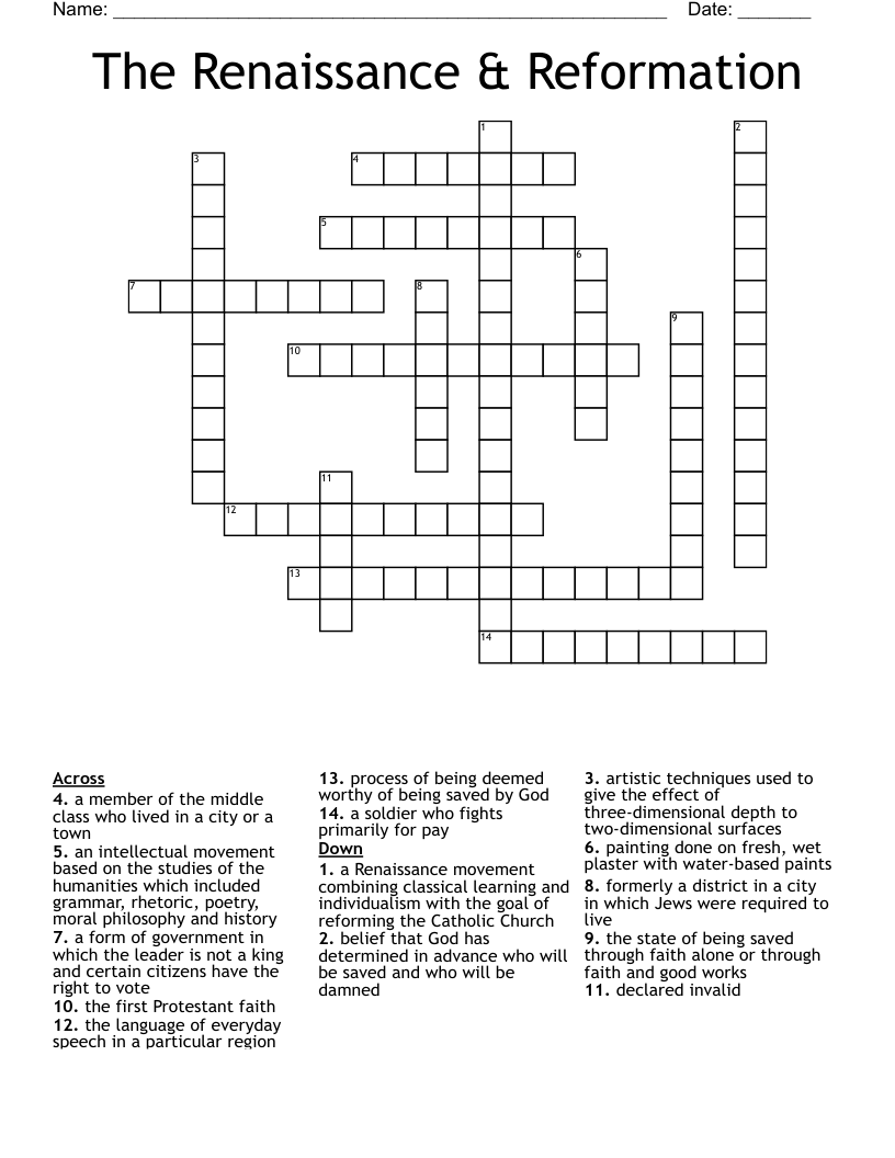 The Renaissance & Reformation Crossword