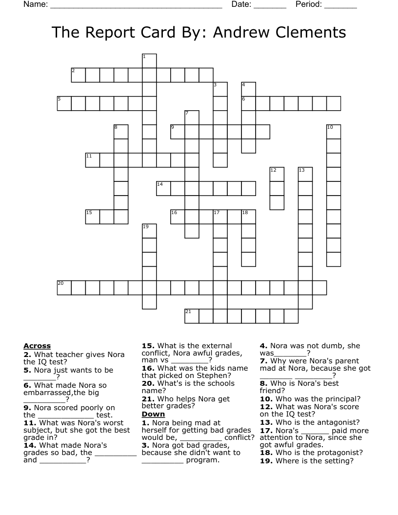The Report Card     By: Andrew Clements Crossword