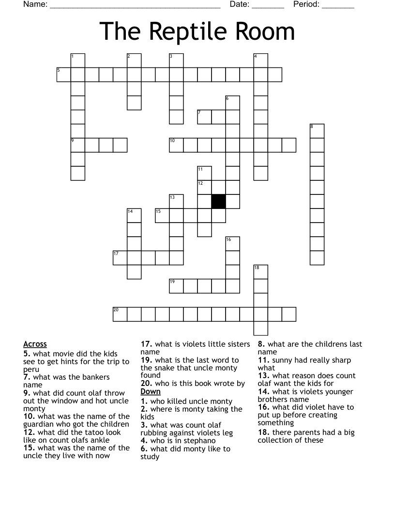 The Reptile Room Crossword