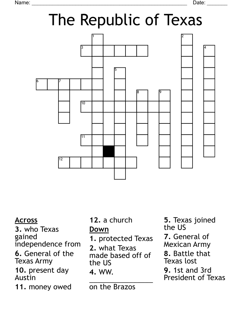The Republic of Texas Crossword