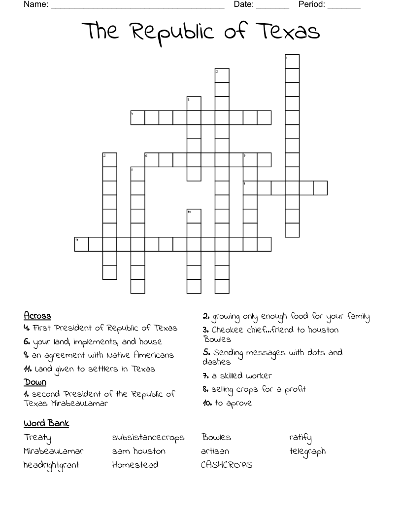 The Republic of Texas  Crossword