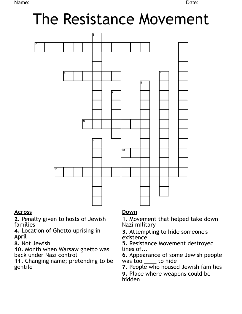 The Resistance Movement Crossword