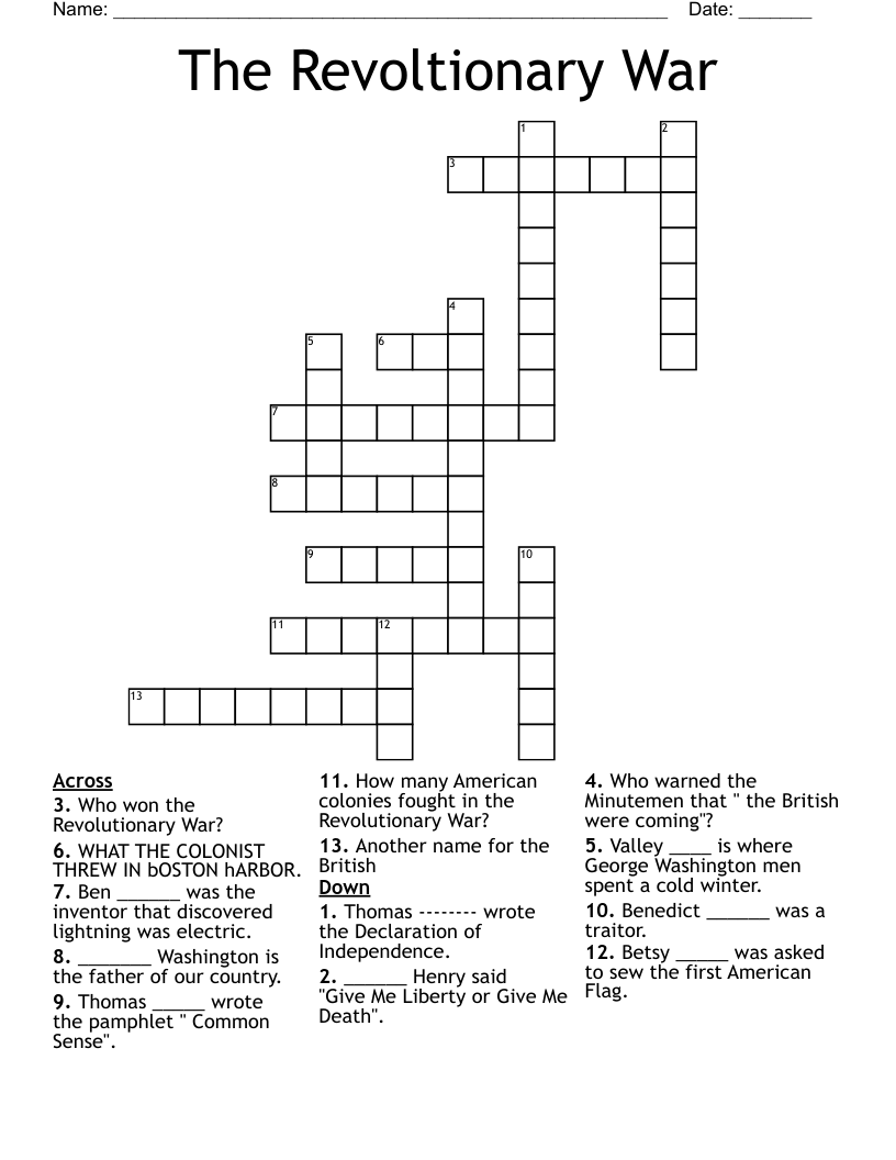 The Revoltionary War Crossword