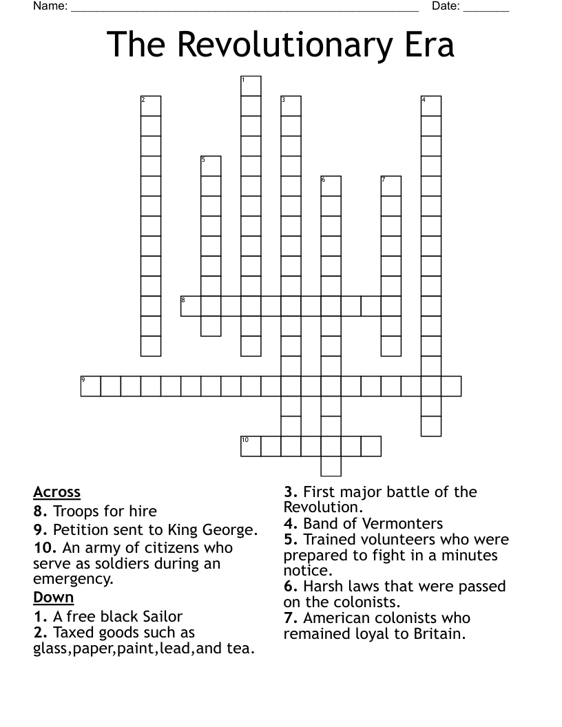 The Revolutionary Era  Crossword