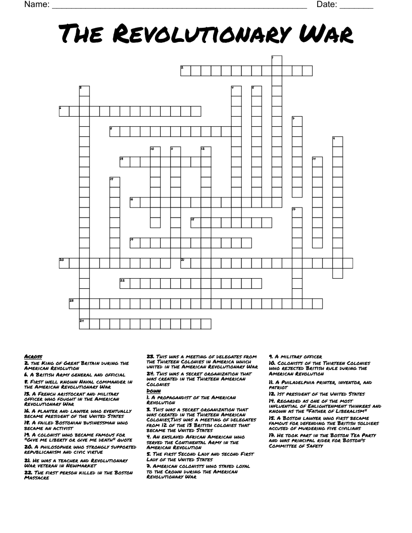 The Revolutionary War Crossword