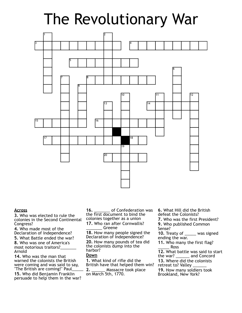 The Revolutionary War Crossword
