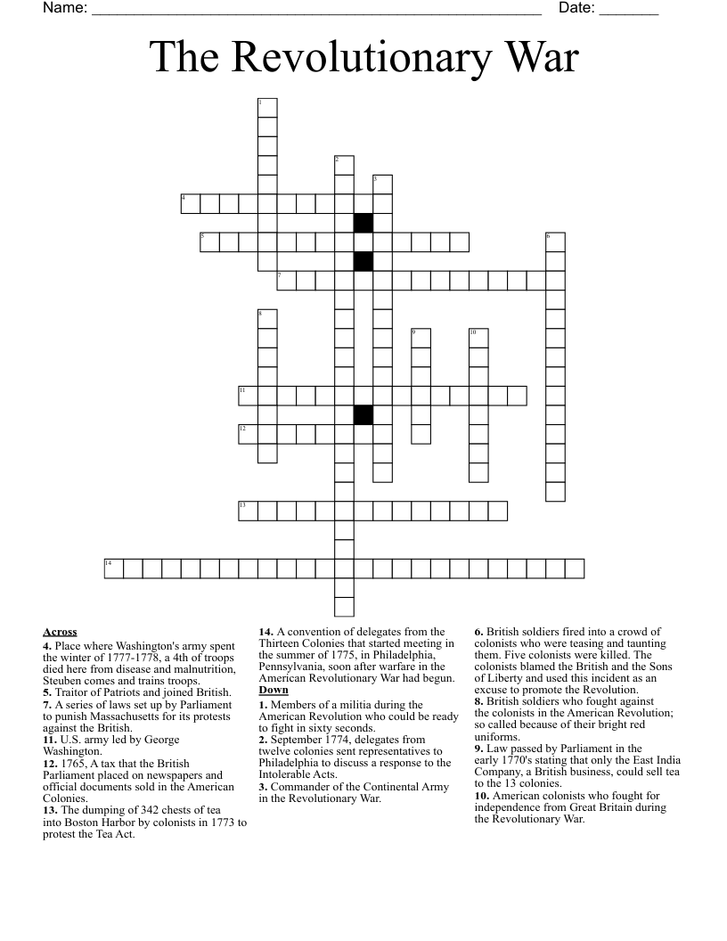 The Revolutionary War Crossword