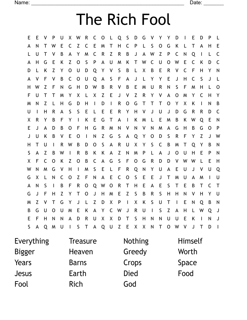 The Rich Fool Word Search
