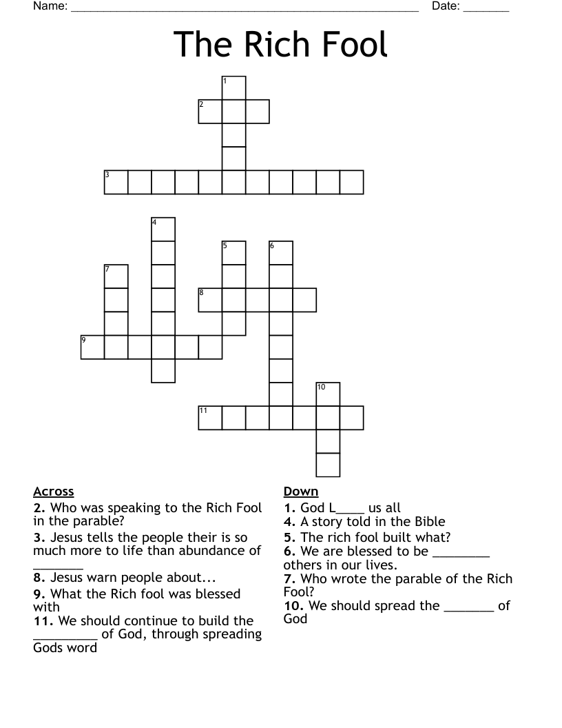 The Rich Fool Crossword