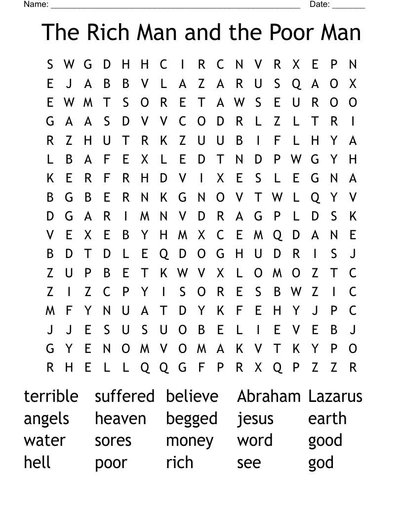 The Rich Man and the Poor Man Word Search