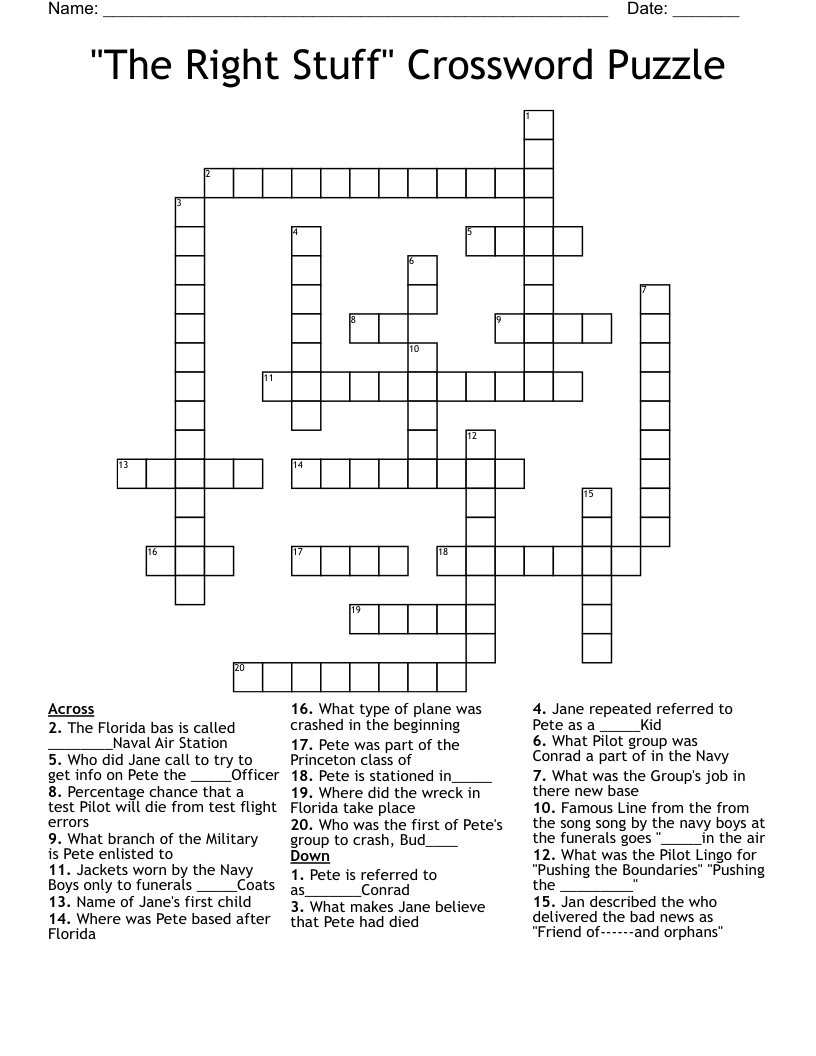 "The Right Stuff" Crossword Puzzle 