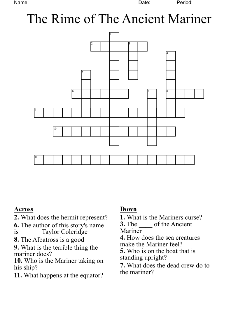 The Rime of The Ancient Mariner  Crossword