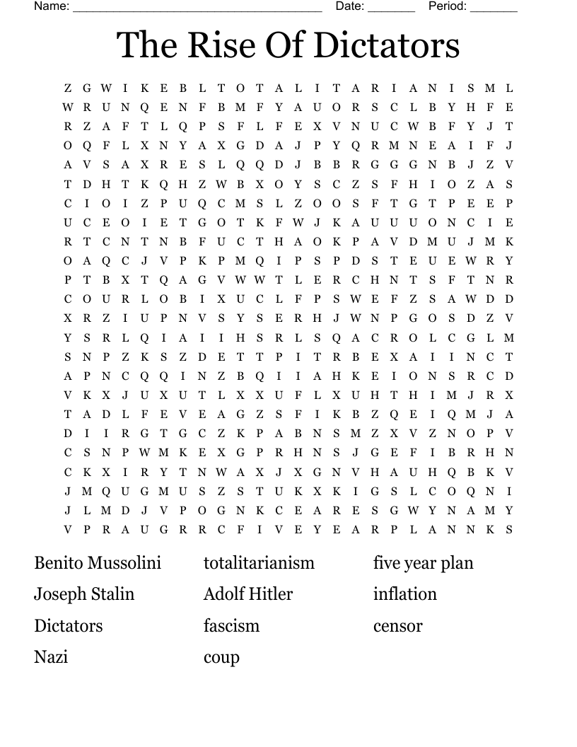 The Rise Of Dictators Word Search