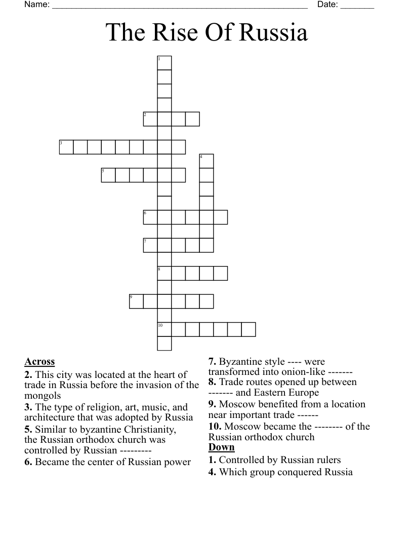 The Rise Of Russia  Crossword