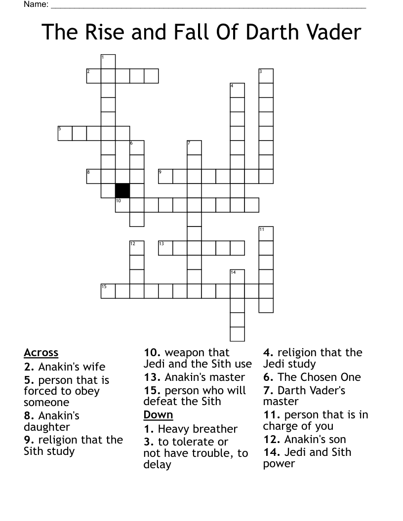 The Rise and Fall Of Darth Vader Crossword