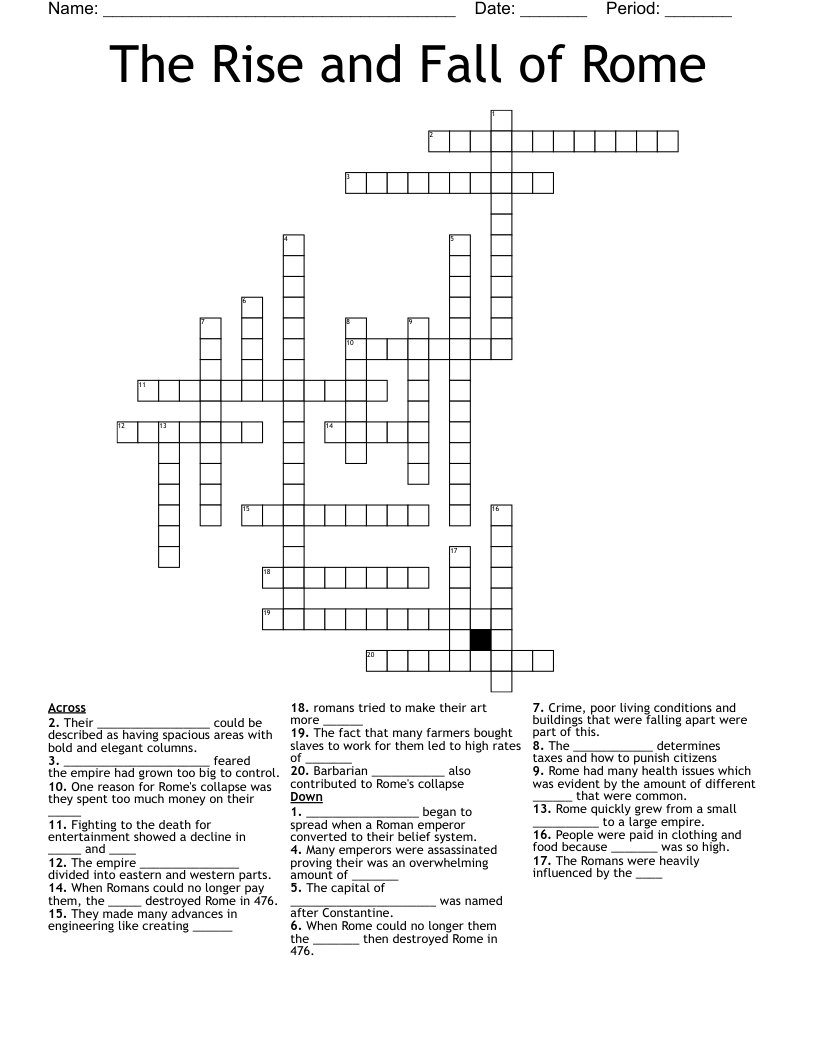 The Rise and Fall of Rome Crossword