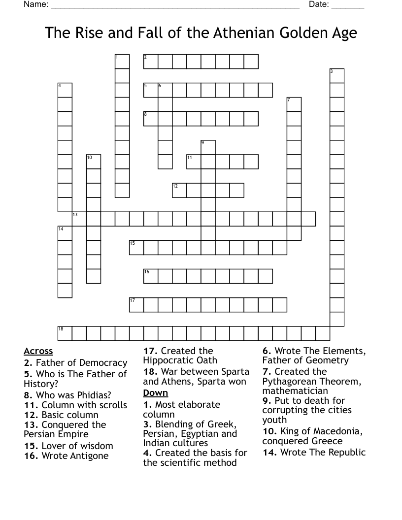The Rise and Fall of the Athenian Golden Age  Crossword