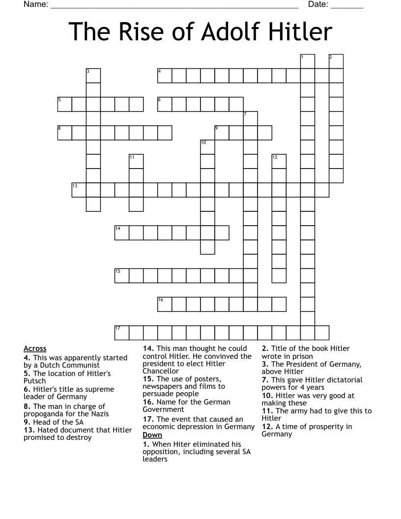 The Rise of Adolf Hitler Crossword