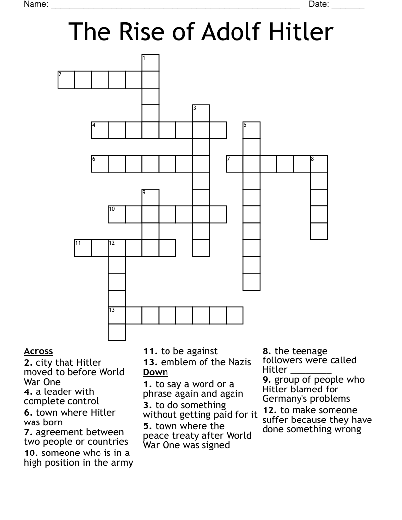 The Rise of Adolf Hitler Crossword