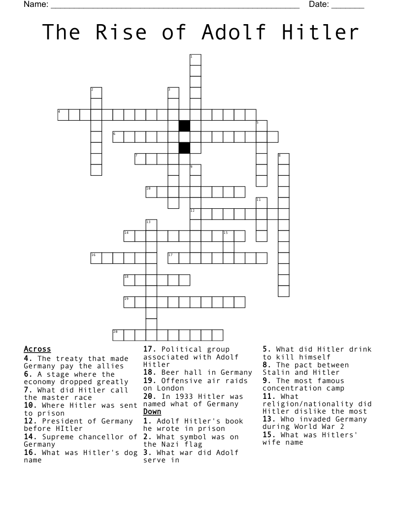 The Rise of Adolf Hitler Crossword
