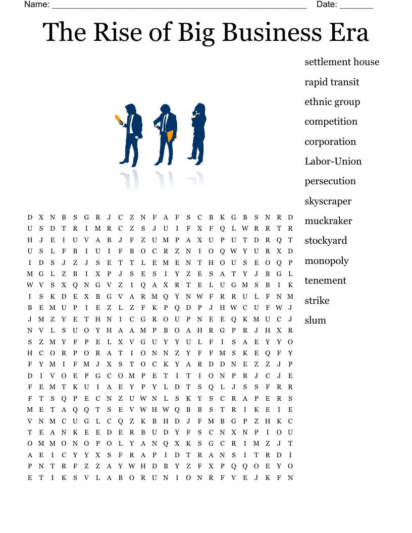 The Rise of Big Business Era Word Search