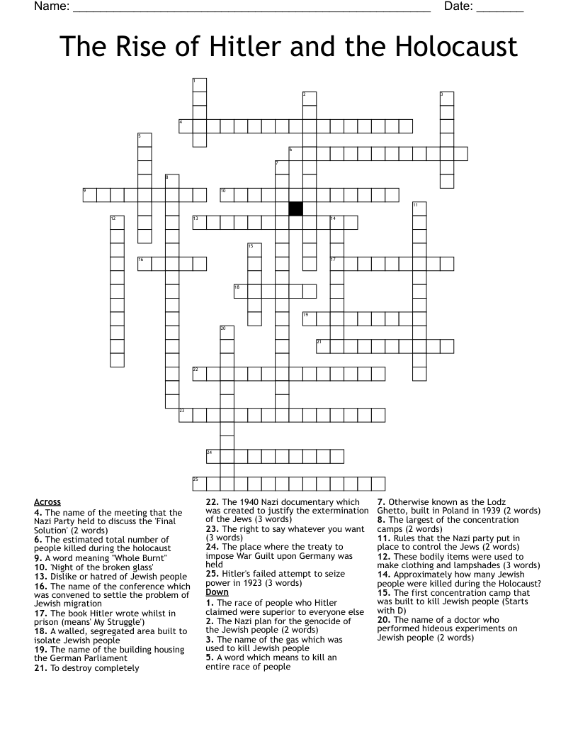 The Rise of Hitler and the Holocaust Crossword