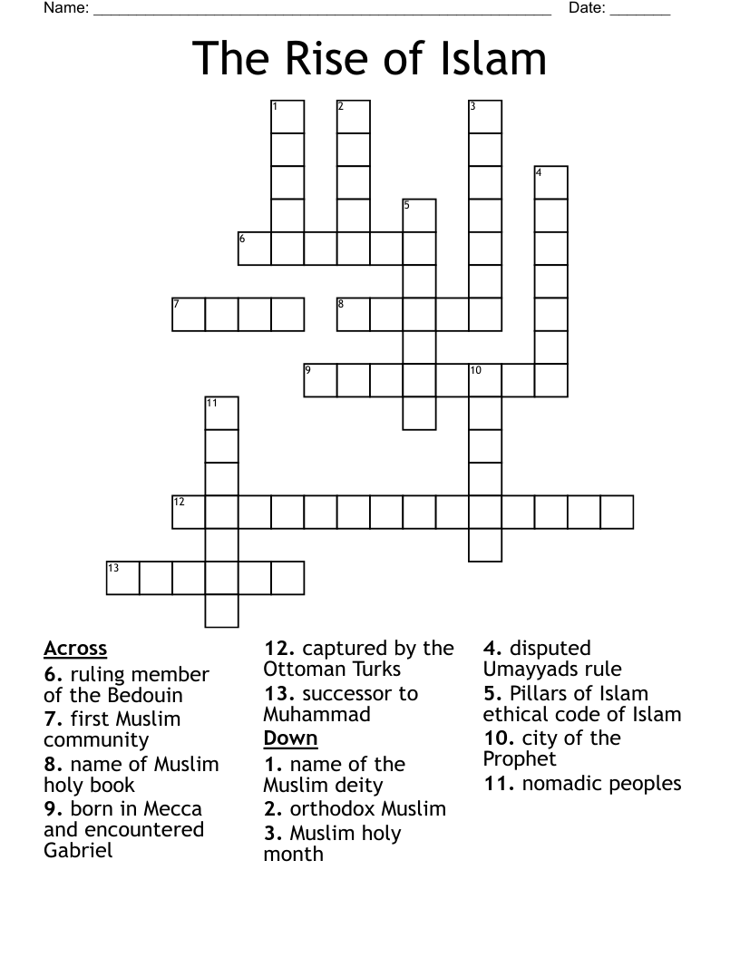 The Rise of Islam Crossword