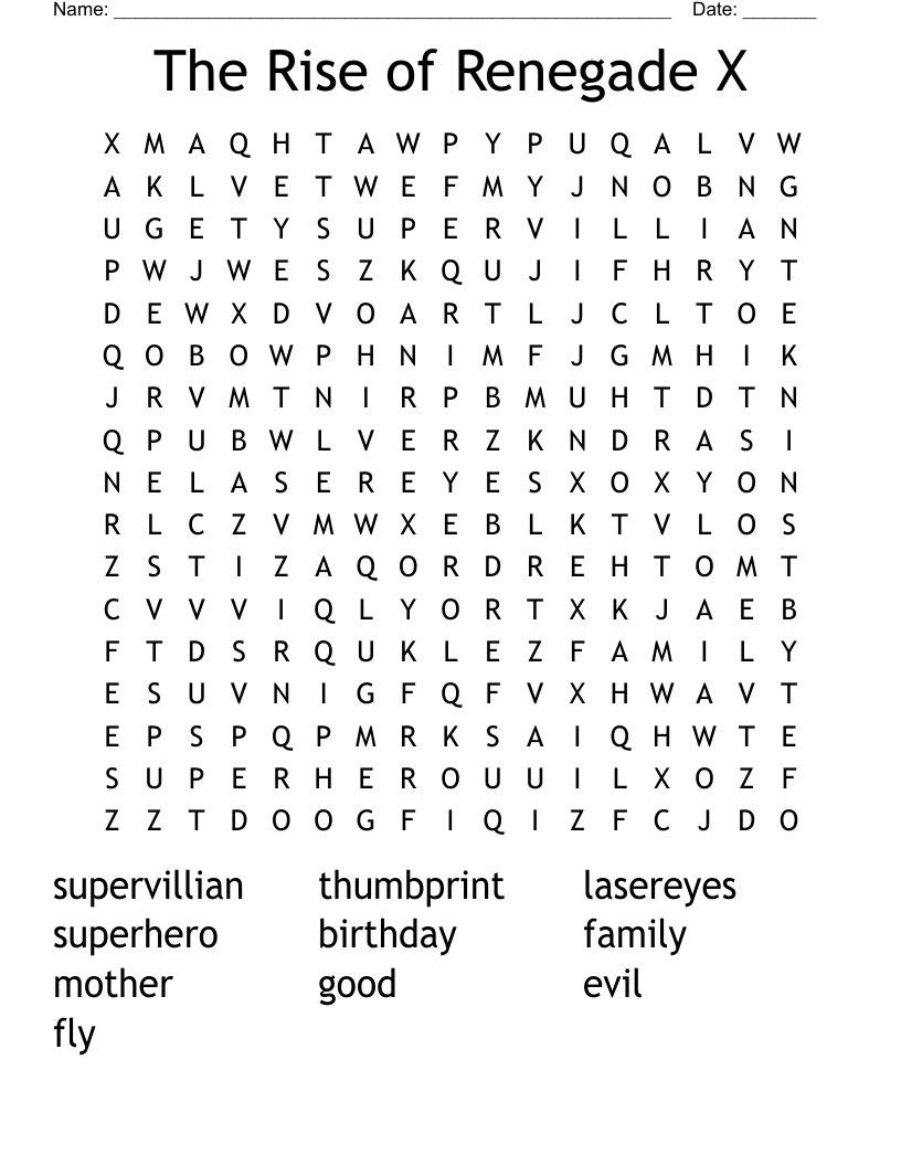 The Rise of Renegade X Word Search